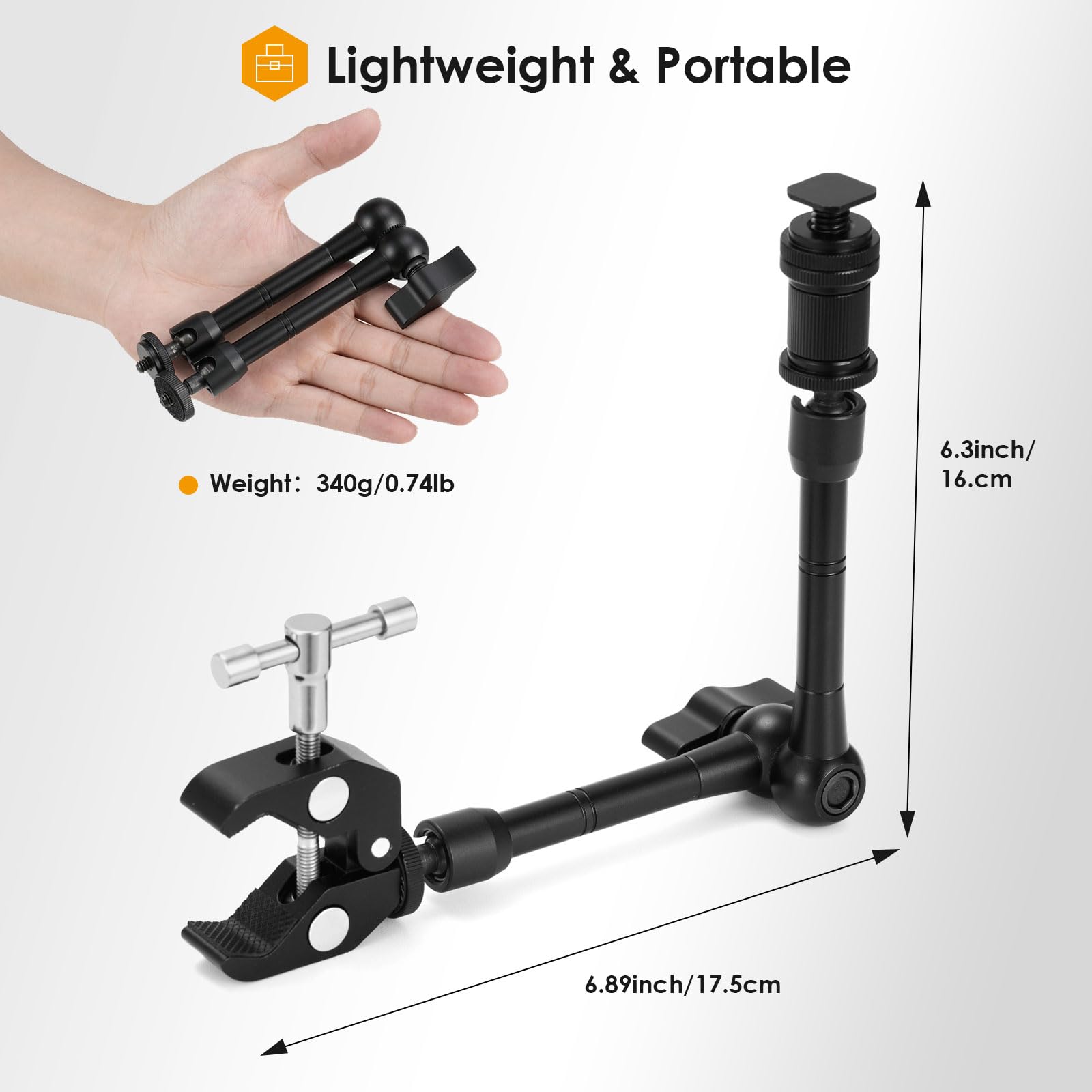 Tarion Magic Arm With Super Clamp   11In/28Cm Adjustable Articulating Friction Camera Mount & Clamp With 1/4' And 3/8' Thread For Lcd Monitor Led Light Flash Light Phone Action Cam